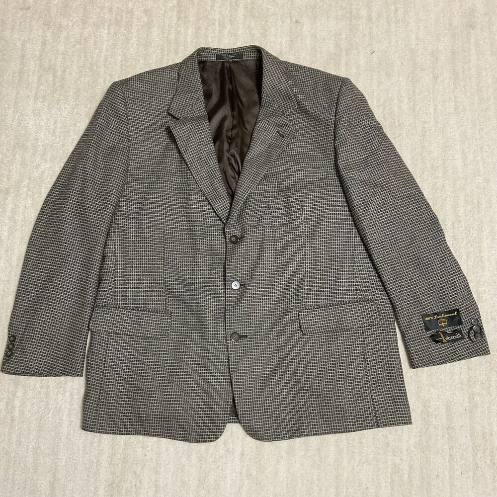 Petrocelli Mens Blazer Coat Multicolor Check Plaid 100% Lambswool Size 48 Long